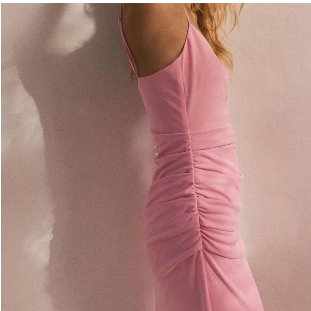 ZARA PINK RUCHED MIDI DRESS - Picture 5 of 7